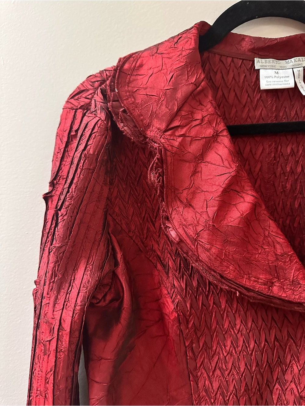 ALBERTO MAKALI Vintage Crinkle Pleated Dark Red Burgundy Fairy Whimsigoth Jacket - Picture 3 of 7